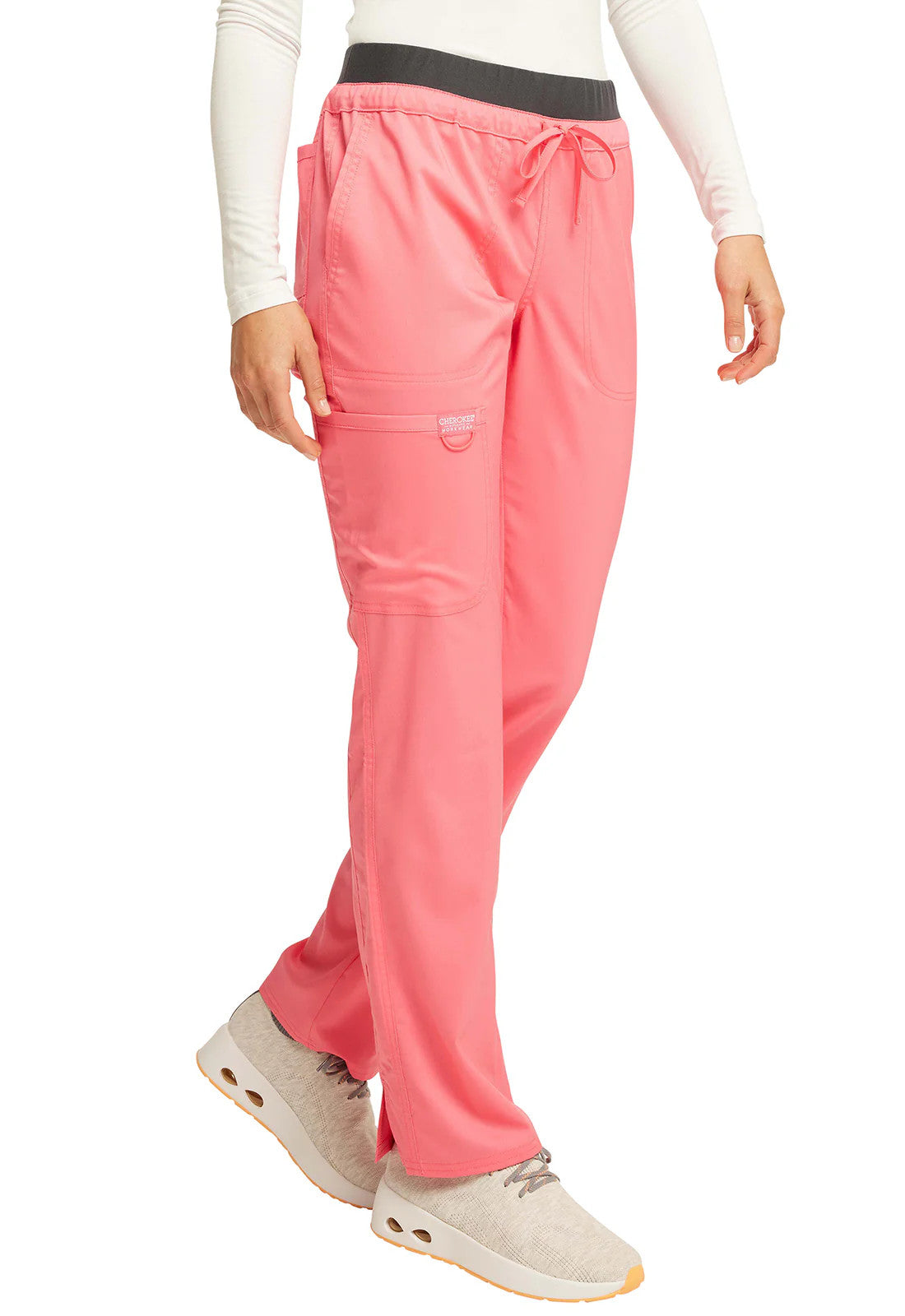 Cherokee WW Revolution Mid Rise Tapered Leg Drawstring Pant - Pink Melon