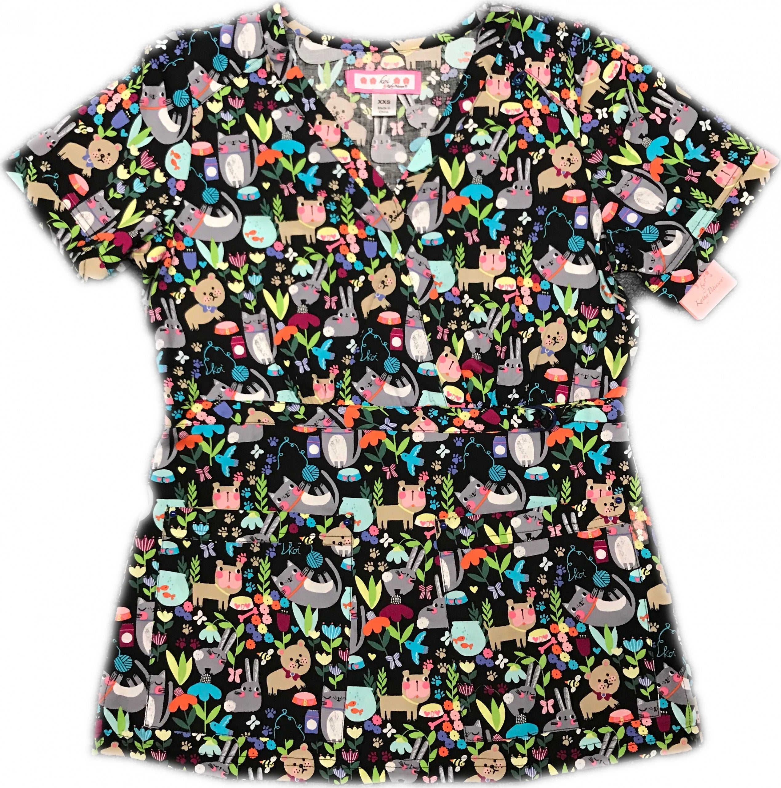 Koi Stretch Luna Women's Print Scrub Top – Cute Critters
