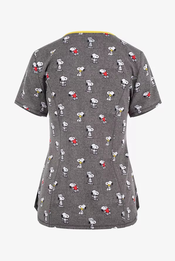 Infinity Snoopy Love Women's Christmas 2-pocket STRETCH V-Neck Print Scrub Top