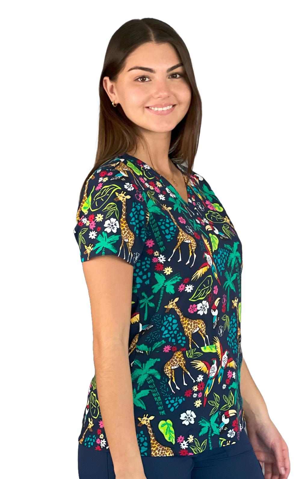 Cherokee Women's Print V-Neck Scrub Top – Jungle Journey