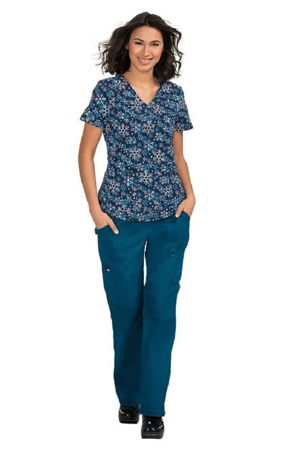 Koi Basics 384PR Christmas Snow Flurries Women’s V-Neck Print Scrub Top