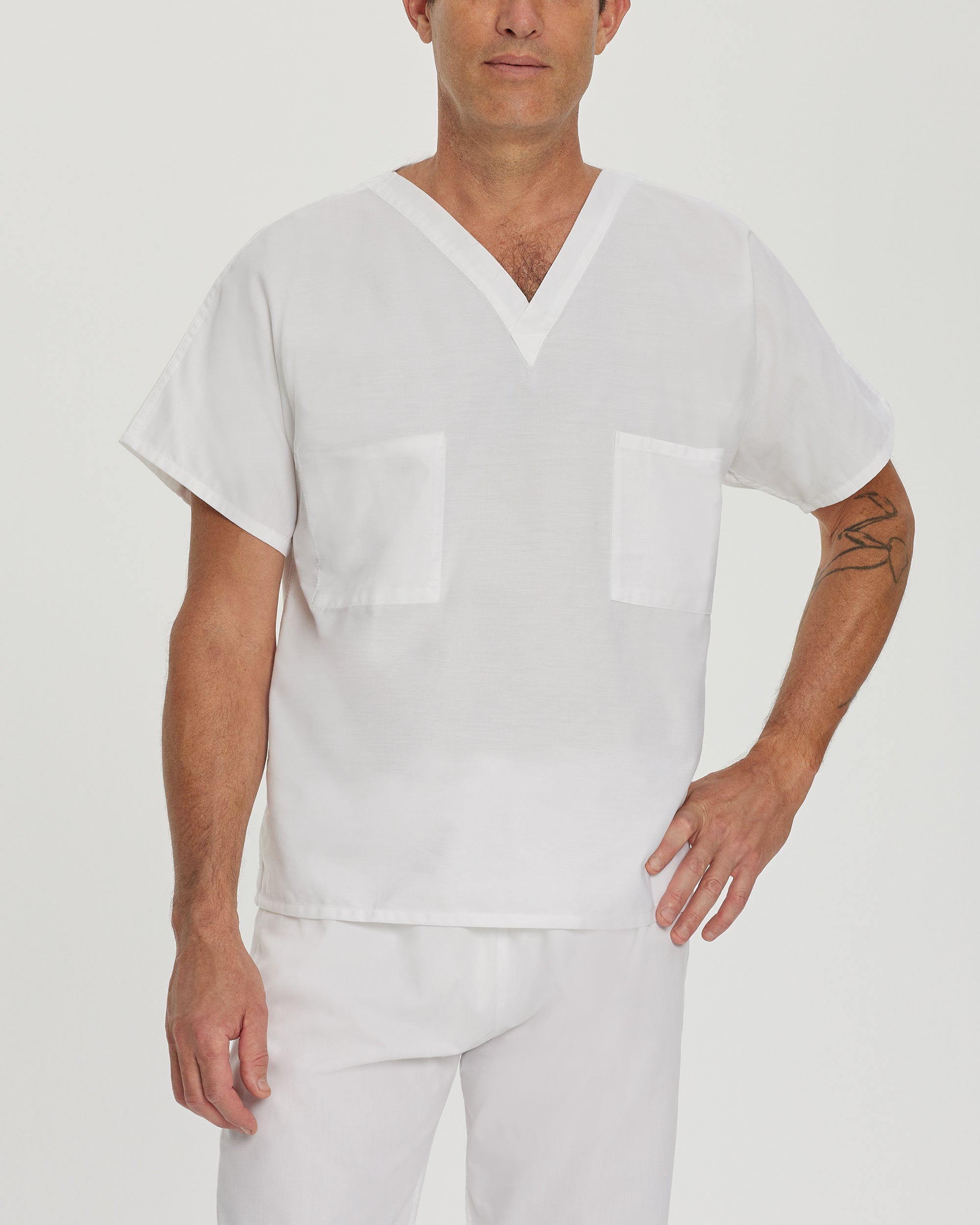 Landau Essentials Breathable Men's-Unisex Reversible 1-Pocket V-Neck Tuck-In Optional Scrub Top