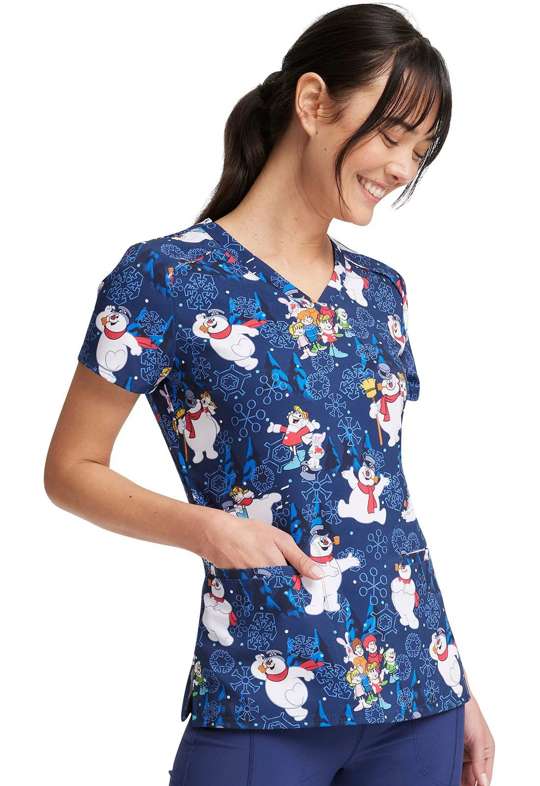 Frosty The Snowman Cherokee Tooniforms Christmas V Neck Scrub Top