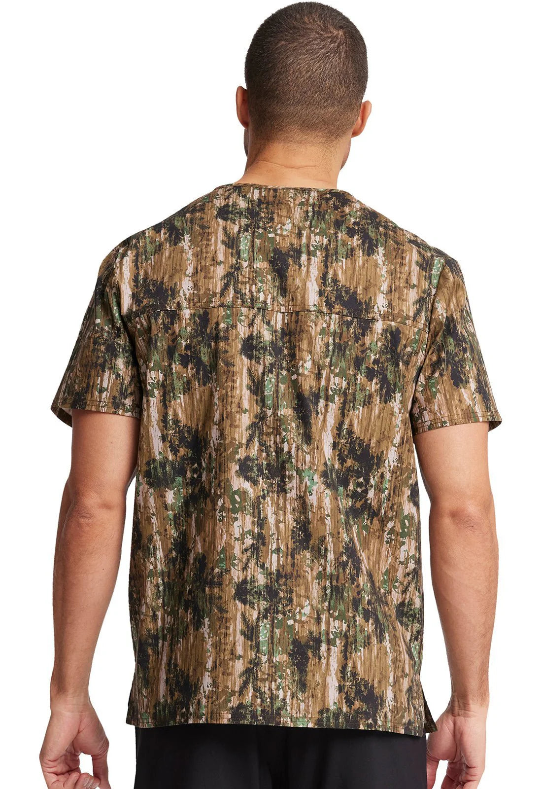 Outdoor Print Cherokee Scrubs Men's V Neck Top