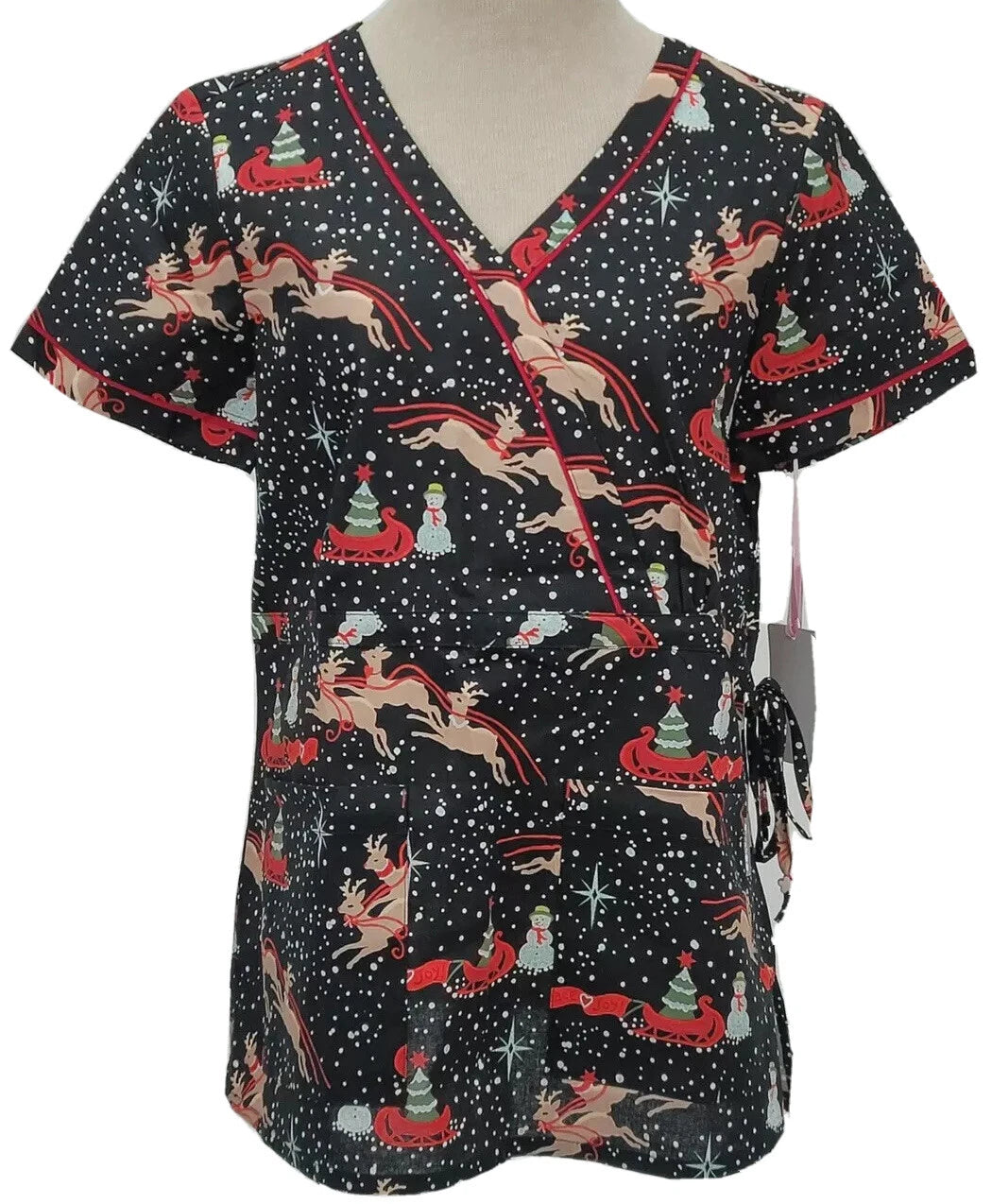 Koi Kathryn Peace Love Joy Women's Christmas Mock Wrap Scrub Top