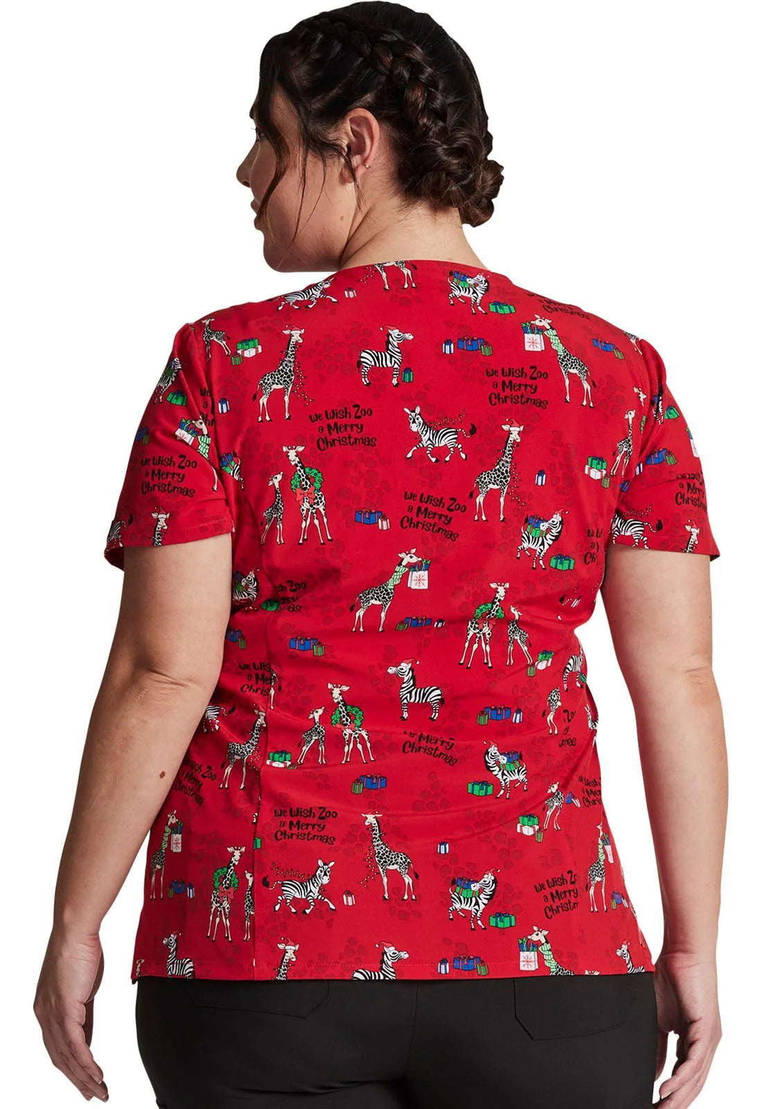 Zoo Christmas Dickies EDS Print V Neck Scrub Top