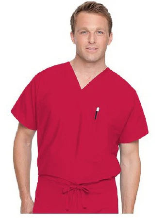 Landau Essentials Breathable Men's-Unisex Reversible 1-Pocket V-Neck Tuck-In Optional Scrub Top