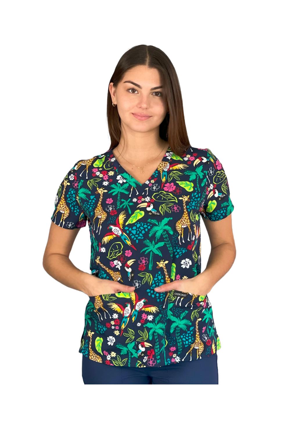 Cherokee Women's Print V-Neck Scrub Top – Jungle Journey