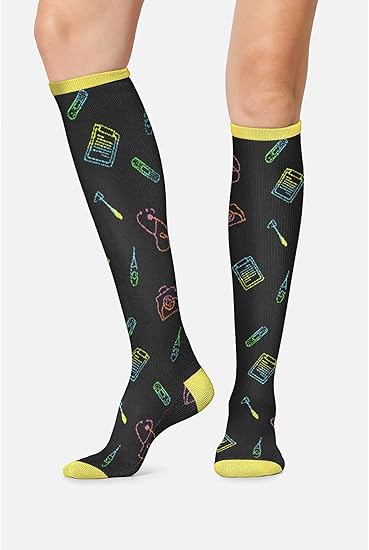 Cherokee Women's 10-15mmHg Compression Socks – Fun Print Knee Highs with Light Support, Soft Feel - PRINTSUPPORT
