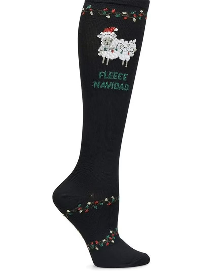 Nurse Mates Women's Calf Socks | 12-14 mmHg Compression | Fleece Navidad