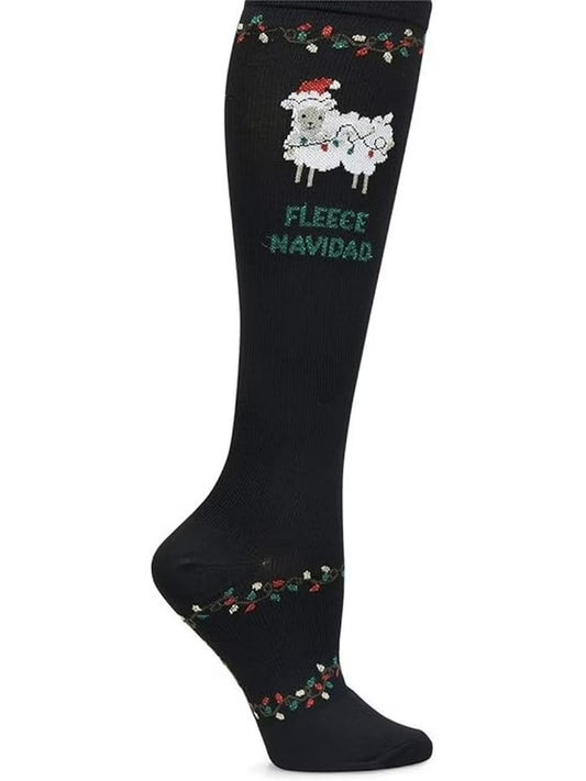 Nurse Mates Women's Calf Socks | 12-14 mmHg Compression | Fleece Navidad