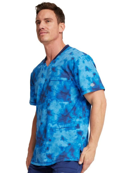 Dickies Tonal Tie Dye Navy Men's V Neck Scrub Top