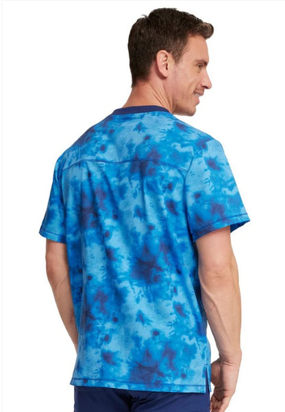 Dickies Tonal Tie Dye Navy Men's V Neck Scrub Top