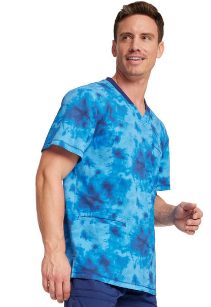 Dickies Tonal Tie Dye Navy Men's V Neck Scrub Top