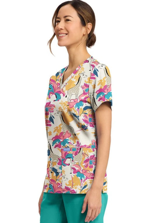 Cherokee Women's Print V-Neck Scrub Top – Floral Safari