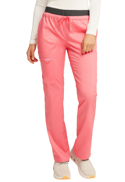 Cherokee WW Revolution Mid Rise Tapered Leg Drawstring Pant - Pink Melon