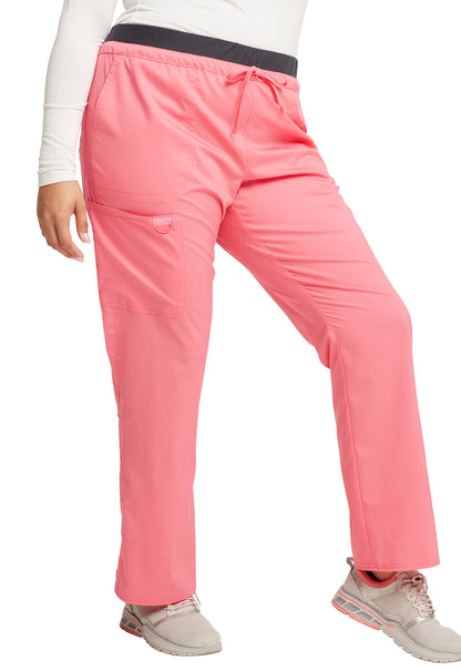 Cherokee WW Revolution Mid Rise Tapered Leg Drawstring Pant - Pink Melon