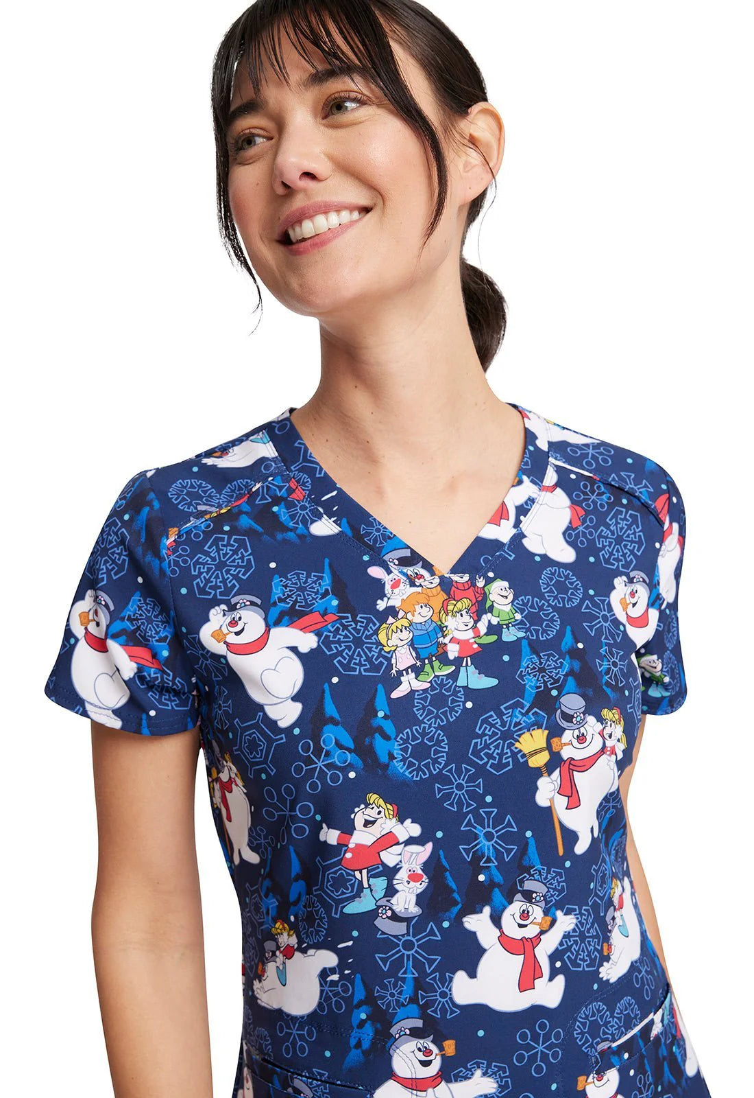 Frosty The Snowman Cherokee Tooniforms Christmas V Neck Scrub Top