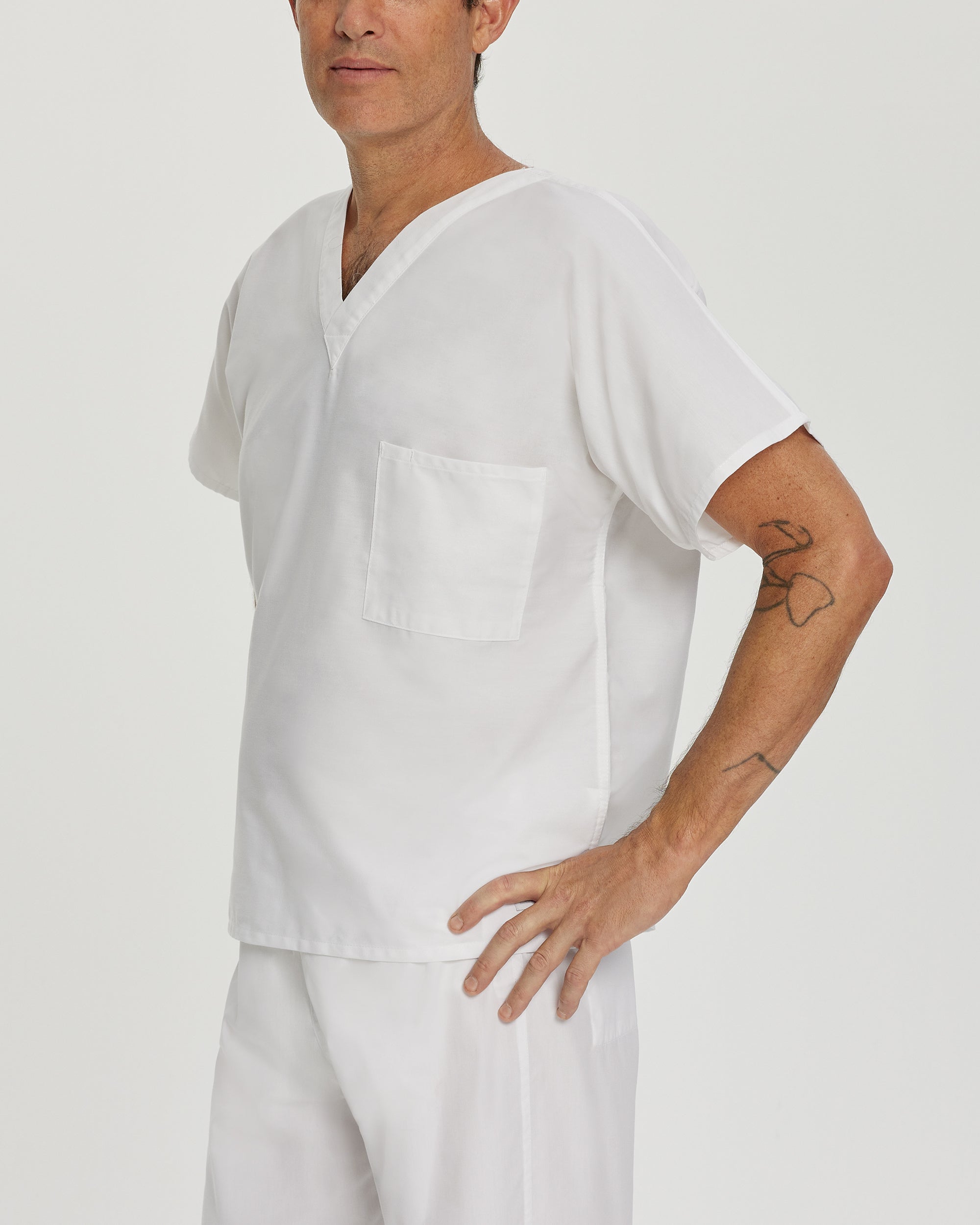 Landau Essentials Breathable Men's-Unisex Reversible 1-Pocket V-Neck Tuck-In Optional Scrub Top