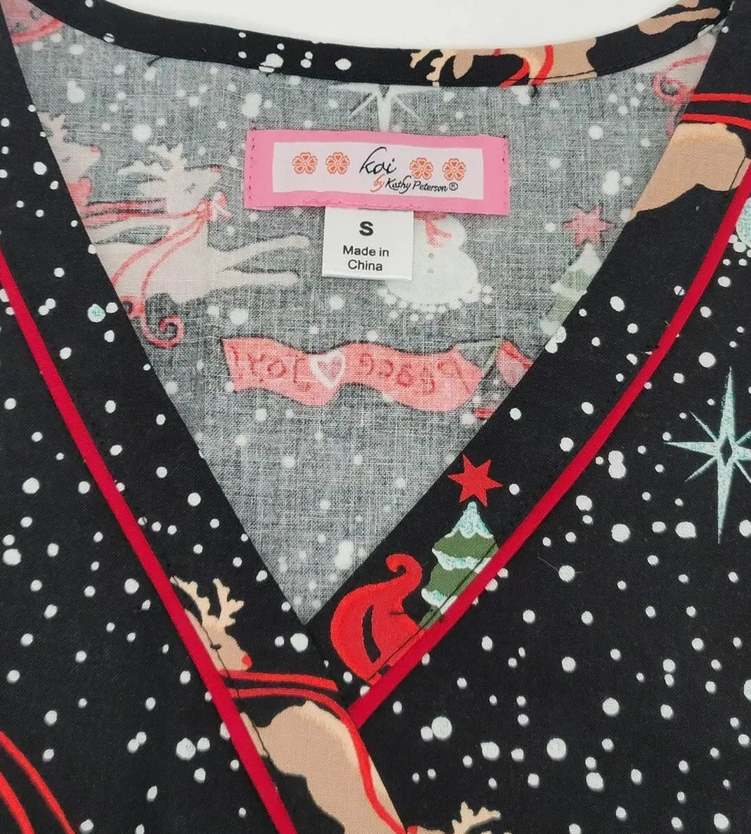 Koi Kathryn Peace Love Joy Women's Christmas Mock Wrap Scrub Top