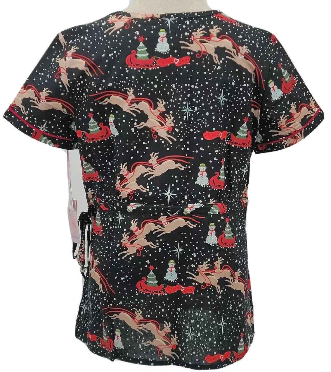 Koi Kathryn Peace Love Joy Women's Christmas Mock Wrap Scrub Top
